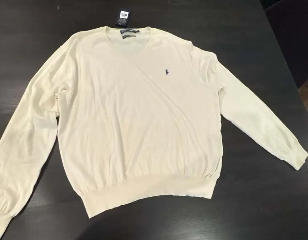 Polo Ralph Lauren The Pima Sweater Cream V-Neck Men's XL NEW W/tags